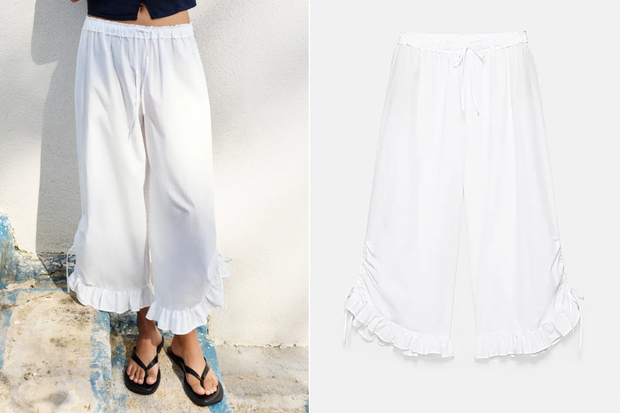 Modne spodnie ''Pantalon à volants'' w stylu Małgorzaty Kożuchowskiej z Pull&Bear za 125 złotych
