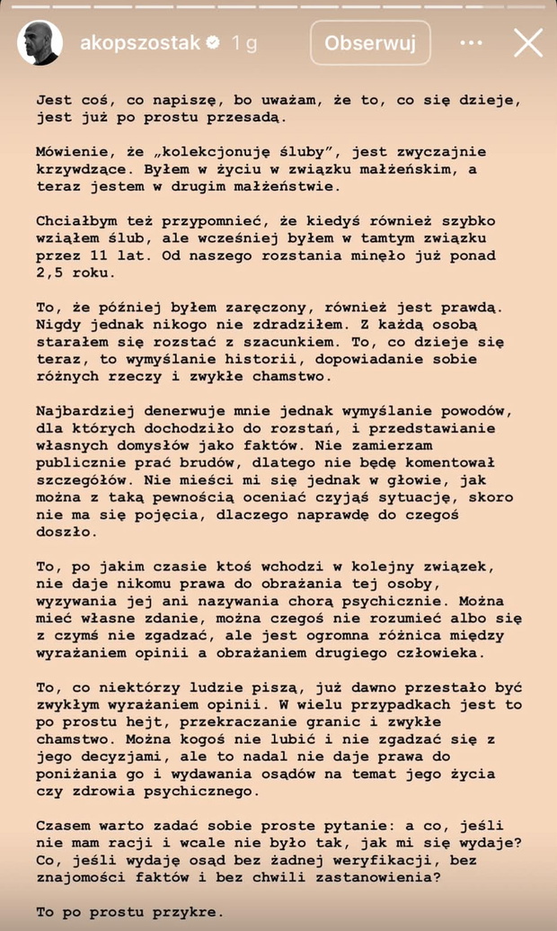 Akop Szostak odpowiada na krytykę