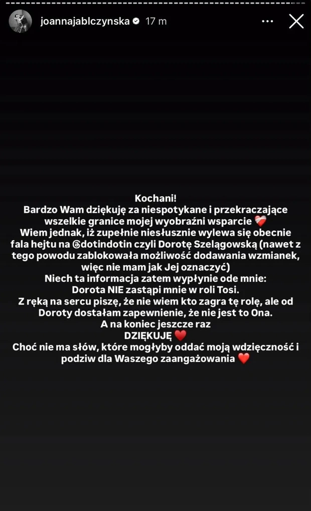 Jabłczyńska zabrała głos ws. Szelągowskiej i kontynuacji 