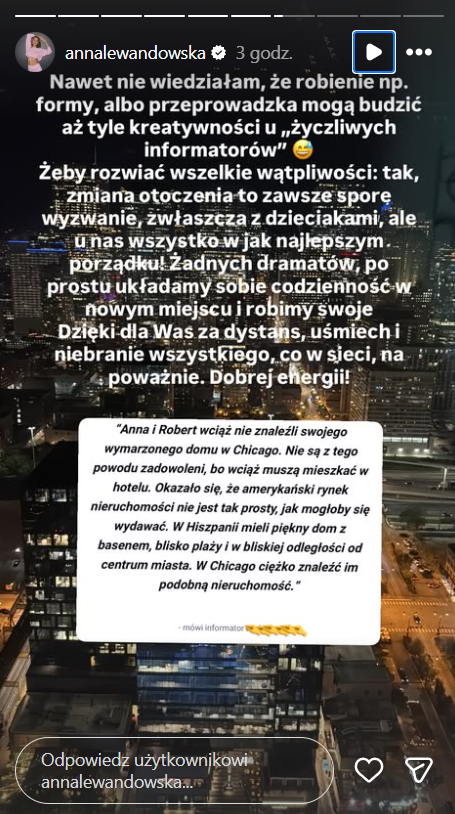 Anna Lewandowska odpowiedziała na medialne doniesienia o przeprowadzce 