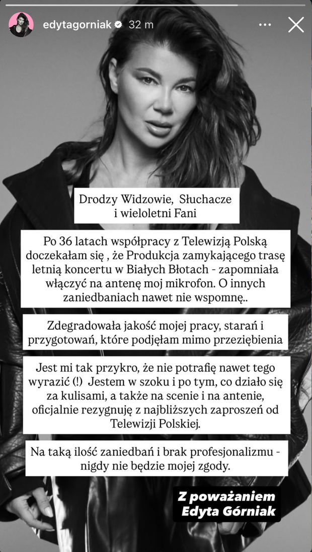 Edyta Górniak wydała oświadczenie po koncercie dla Telewizji Polskiej