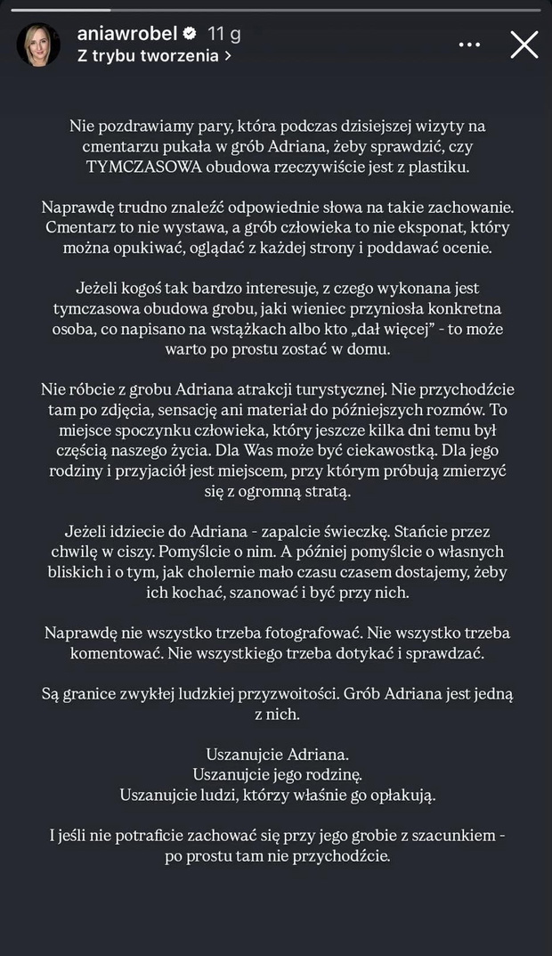 Grób Adriana Szymaniaka ze "ŚOPW". Anna Wróbel apeluje do odwiedzających
