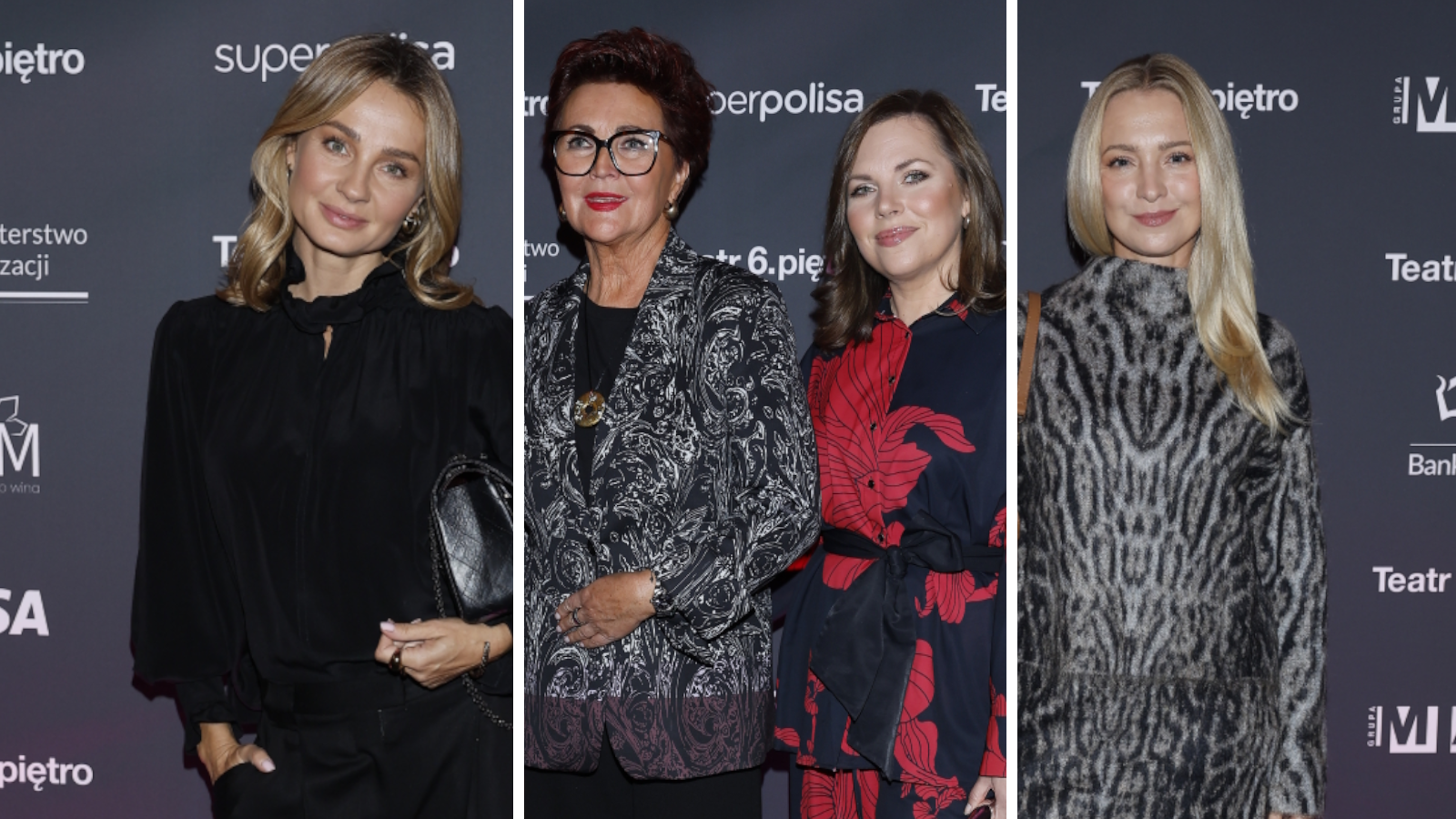 Tłum gwiazd na ściance w teatrze: Jolanta i Aleksandra Kwaśniewskie, Małgorzata Socha, Barbara Kurdej-Szatan i inni