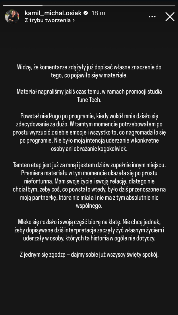 Kamil z "Love is Blind" wydał oświadczenie po opublikowaniu dissu