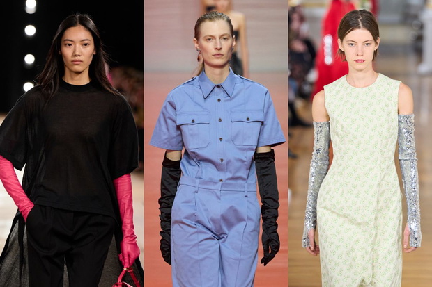 Długie rękawiczki na wybiegach Balenciaga, Prada, Simone Rocha