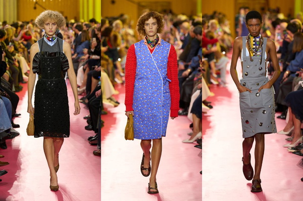 Różnorodność apron dress na wybiegach