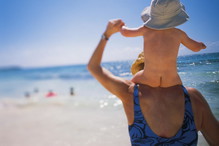 dziecko, plaża, wakacje, niemowlę, morze