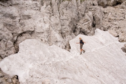 female climbing ferrata in julian alps, slovenia