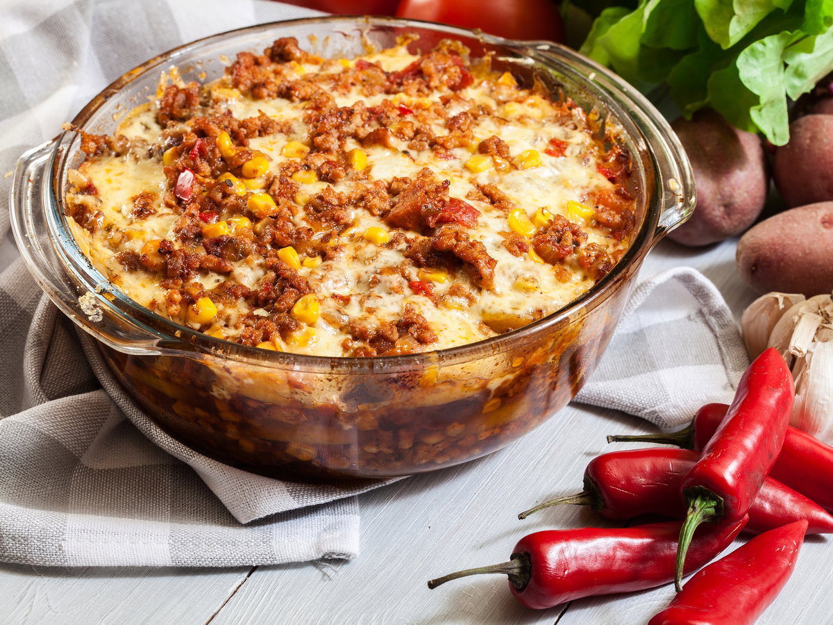 Mexican potato casserole with minced meat