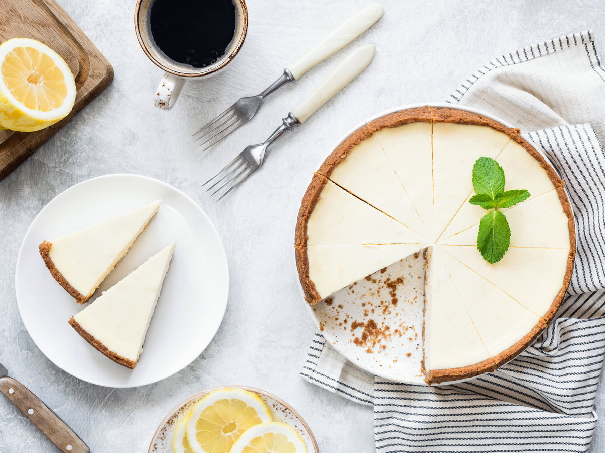 Classical New York Cheesecake On White Background