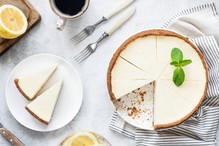 Classical New York Cheesecake On White Background