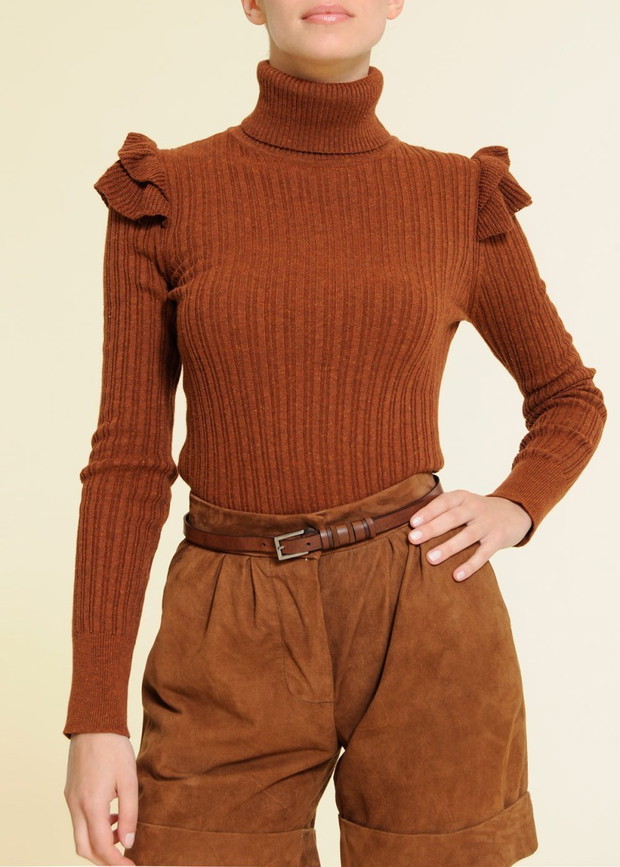 brązowy sweter Mango z bufkami - jesień-zima 2010/2011