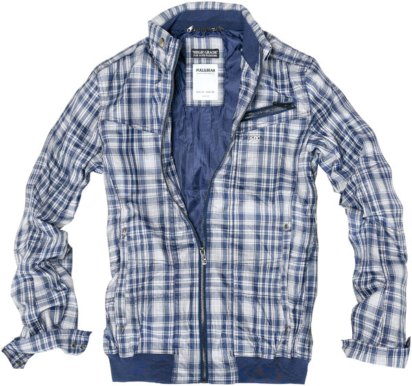 niebieska kurtka Pull and Bear w kratkę - kolekcja wiosenna