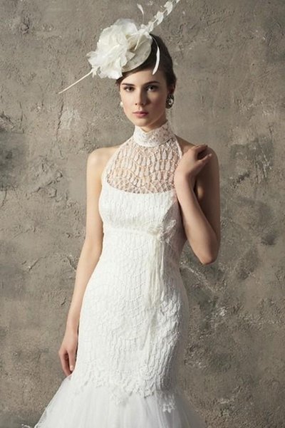 biały suknia ślubna Higar Novias z golfem syrenka - trendy 2012