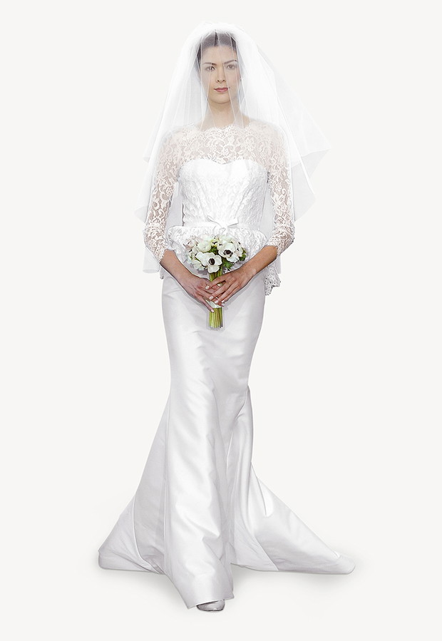 suknia ślubna Carolina Herrera z koronką z rękawem 3/4