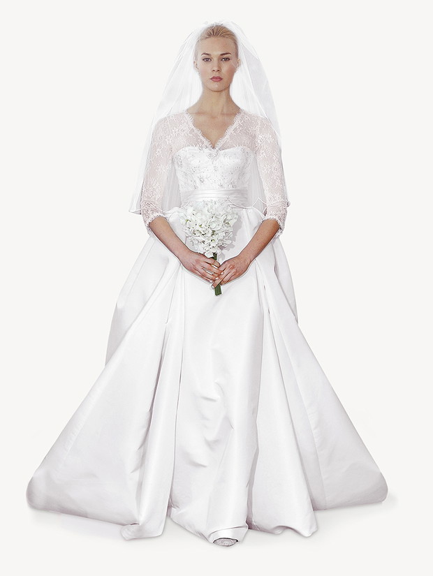 suknia ślubna Carolina Herrera z koronką z rękawem 3/4