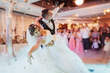 Happy bride and groom their first dance