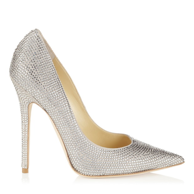 srebrne buty ślubne Jimmy Choo z kryształkami