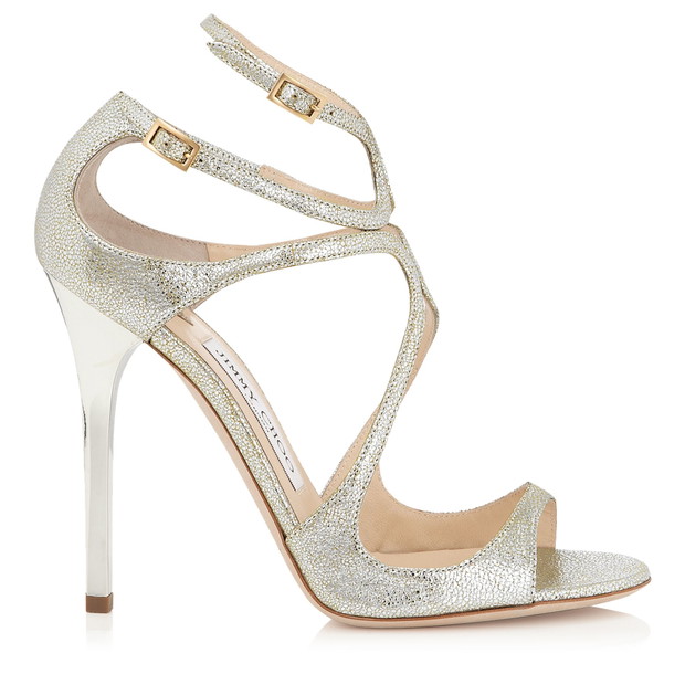 srebrne buty ślubne Jimmy Choo z paseczkami