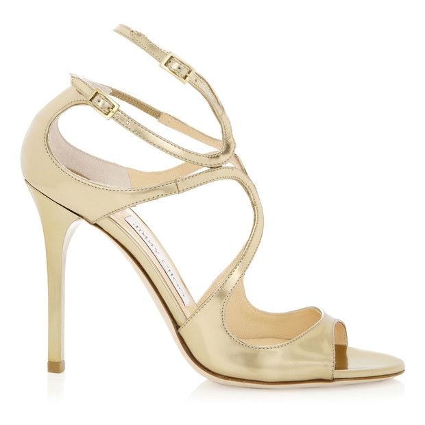 złote buty ślubne Jimmy Choo z paseczkami