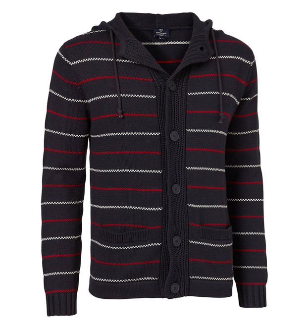 czarny sweter Cottonfield w paski z kapturem - moda wiosna/lato