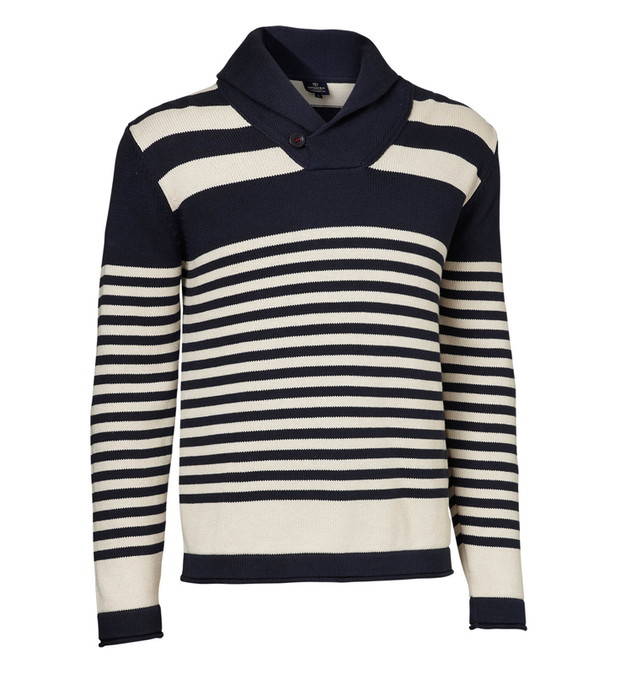 czarny sweter Cottonfield w paski z kołnierzem - moda wiosna/lato
