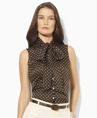 brązowa bluzka Ralph Lauren w groszki