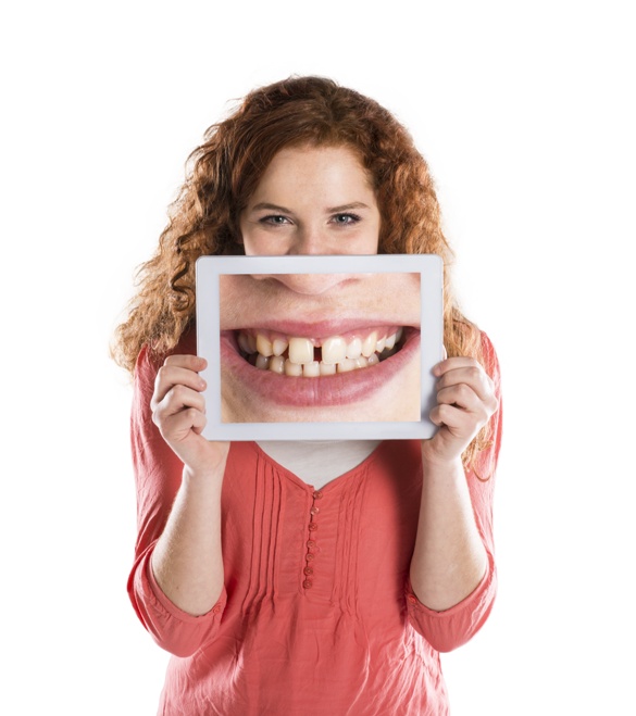 Funny studio portraits with tablet on isolated background