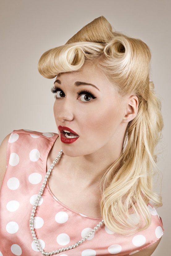 Pin-up style portrait of surprised girl
