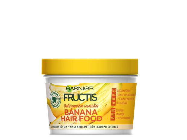 Odżywcza maska do włosów bardzo suchych 3w1 Banana Hair Food, Garnier, cena ok.25 zł