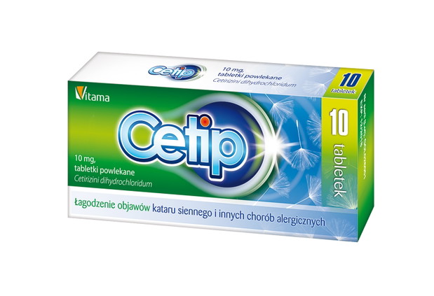 Cetip - łagodzi objawy kataru siennego i innych chorób alergicznych, cena: ok. 4,5 zł/10 tabletek