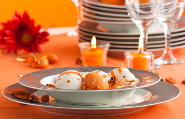 Easter table setting in orange tones