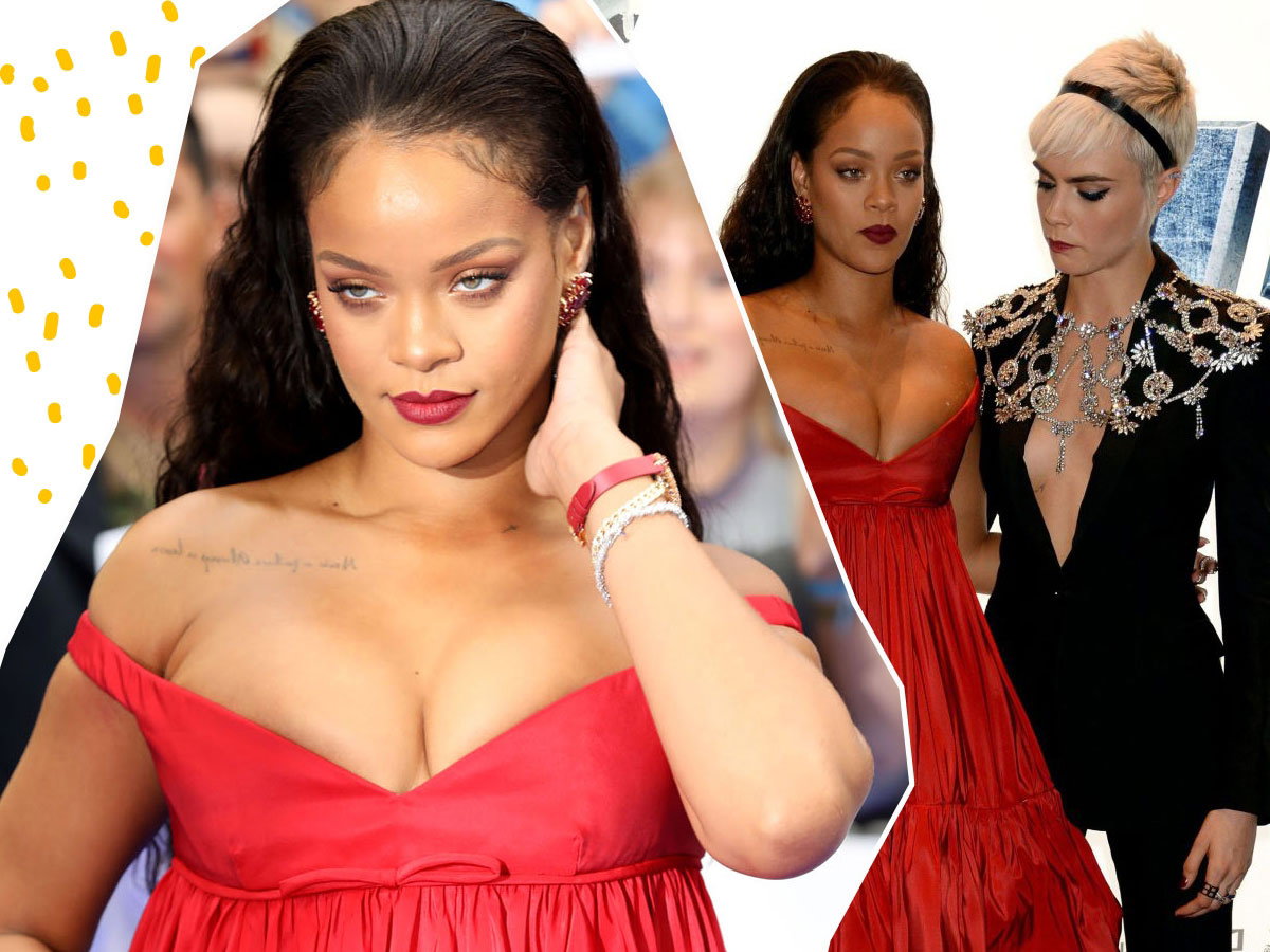 Rihanna na premierze "Valerian i Miasto Tysiąca Planet" w czerwonej kreacji
