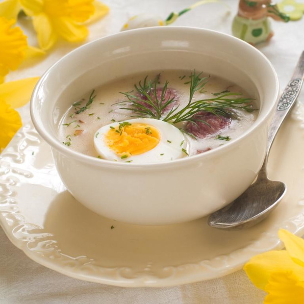 Polish traditional easter soup with egg, selectide focus