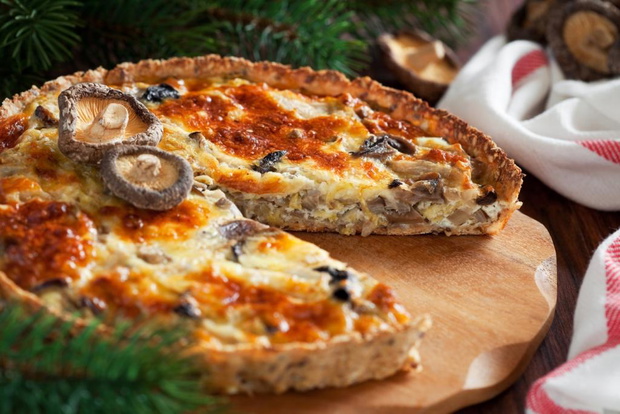 Tart with cabbage and mushrooms, selective focus