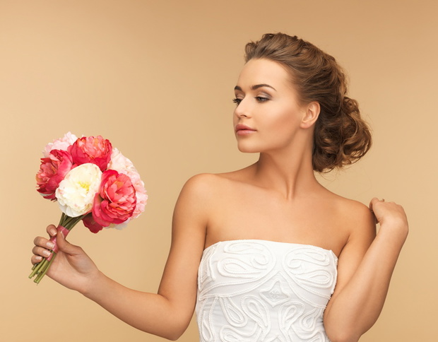 woman with bouquet of flowers