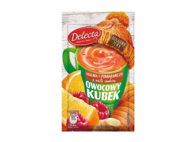 Kisiel Owocowy Kubek Delecta, malina&pomarańcza z nutą imbiru