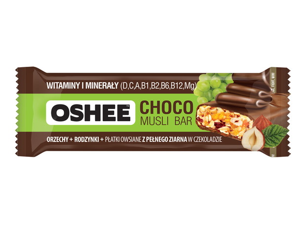 Baton muesli oblany czekoladą Oshee - cena ok. 2.50 zł