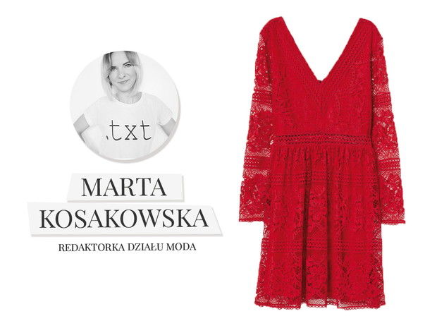 Czerwona koronkowa sukienka, H&M, cena ok. 229,99 zł