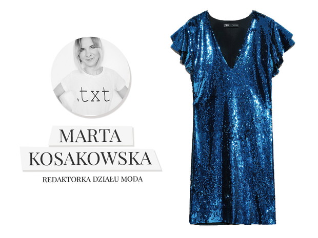 Niebieska sukienka z cekinami, Zara, cena ok. 199,00 zł