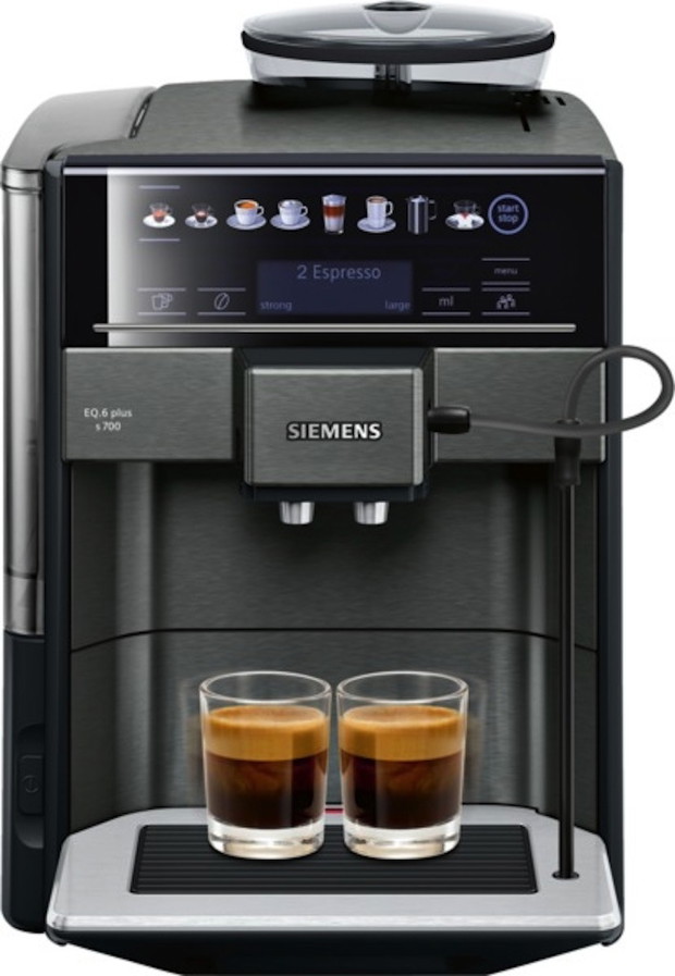 Siemens EQ.6 plus s700 TE657319RW moc 1500 W, cisnienie 19 barów, dysza spieniająca mleko, ma wbudowany młynek, ale można też stosować kawę zmieloną, cena ok. 2900 zł