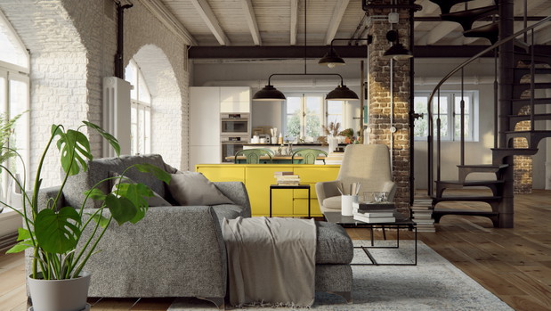 luxury vintage industrial loft apartment interior