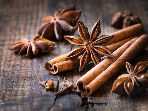 Traditional Christmas spices - star anise, cinnamon sticks and cloves for festive baking