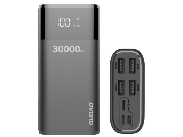Dudao power bank 4x USB 30000mAh z wyświetlaczem LCD 4A czarny (K8Max black), cena 149 zł