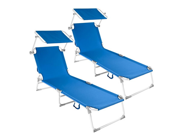 Aluminiowy leżak ogrodowy plażowy z daszkiem, tectake.pl, cena ok. 322 zł za 2 sztuki