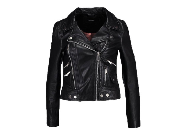 Czarna ramoneska ze skóry naturalnej, Vero Moda (zalando.pl), cena ok. 839,00 zł