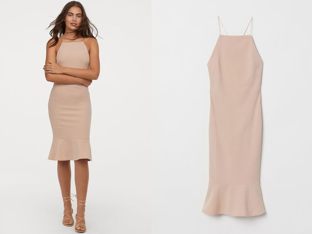 Sukienka nude z dekoltem z tyłu, H&M, cena ok. 129,90 zł
