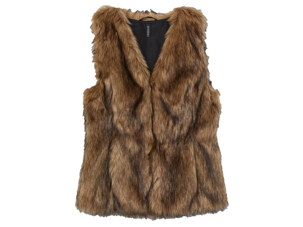 Brązowa kamizelka ze sztucznego futra, H&M, cena ok. 139,90 zł