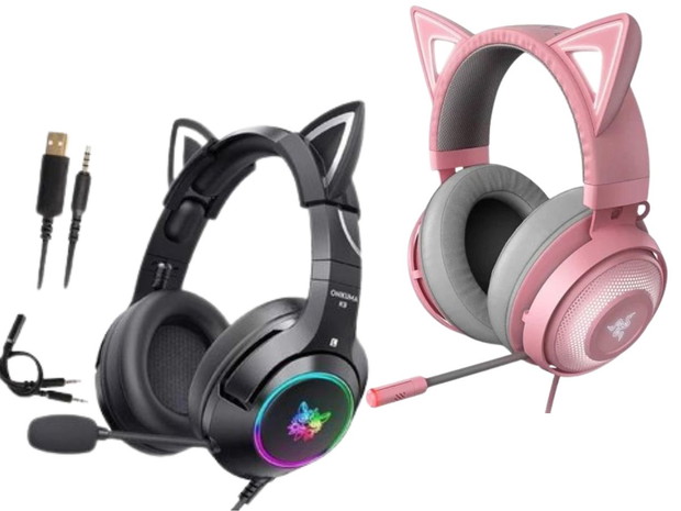 Prezent dla nastolatka na święta 2024: Słuchawki ONIKUMA K9 Kocie Uszy, cena ok. 160 zł i Słuchawki, RAZER Kraken Kitty, cena ok. 450 zł