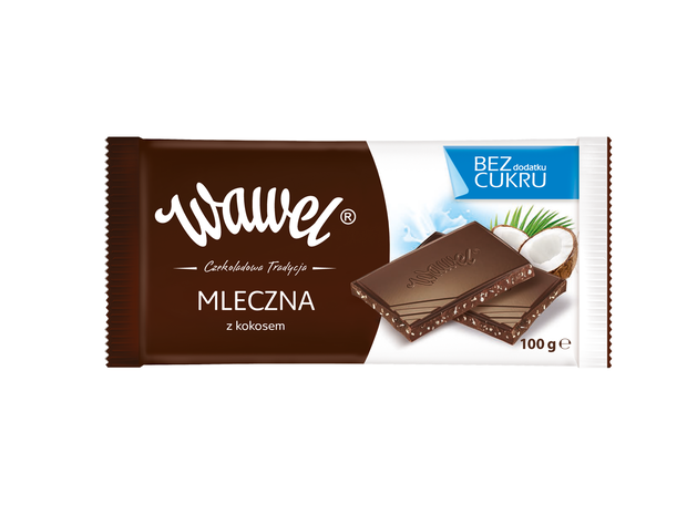Wawel czekolada mleczna z kokosem, linia bez dodatku cukru